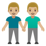 👬🏼 Deux Hommes Se Tenant La Main : Peau Moyennement Claire Emoji par Google