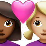 👩🏾‍❤️‍👩🏼 Couple with Heart: Woman, Woman, Medium-Dark Skin Tone, Medium-Light Skin Tone, Emoji by Apple