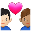 👨🏻‍❤️‍👨🏽 Couple with Heart: Man, Man, Light Skin Tone, Medium Skin Tone, Emoji by Samsung
