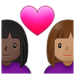 👩🏿‍❤️‍👩🏽 Couple with Heart: Woman, Woman, Dark Skin Tone, Medium Skin Tone, Emoji by Samsung