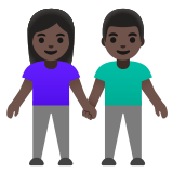 👫🏿 Woman and Man Holding Hands: Dark Skin Tone, Emoji by Google