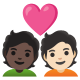 🧑🏿‍❤️‍🧑🏻 Couple with Heart: Person, Person, Dark Skin Tone, Light Skin Tone, Emoji by Google