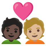 🧑🏿‍❤️‍🧑🏼 Couple with Heart: Person, Person, Dark Skin Tone, Medium-Light Skin Tone, Emoji by Google