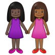👩🏿‍🤝‍👩🏾 Women Holding Hands: Dark Skin Tone, Medium-Dark Skin Tone, Emoji by Samsung