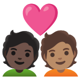 🧑🏿‍❤️‍🧑🏽 Couple with Heart: Person, Person, Dark Skin Tone, Medium Skin Tone, Emoji by Google