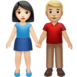 👩🏻‍🤝‍👨🏼 Woman and Man Holding Hands: Light Skin Tone, Medium-Light Skin Tone, Emoji by Apple
