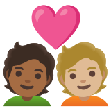 🧑🏾‍❤️‍🧑🏼 Couple with Heart: Person, Person, Medium-Dark Skin Tone, Medium-Light Skin Tone, Emoji by Google