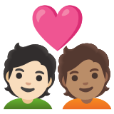🧑🏻‍❤️‍🧑🏽 Couple with Heart: Person, Person, Light Skin Tone, Medium Skin Tone, Emoji by Google