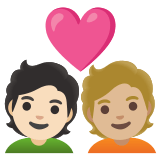🧑🏻‍❤️‍🧑🏼 Couple with Heart: Person, Person, Light Skin Tone, Medium-Light Skin Tone, Emoji by Google