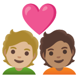🧑🏼‍❤️‍🧑🏽 Couple with Heart: Person, Person, Medium-Light Skin Tone, Medium Skin Tone, Emoji by Google