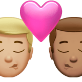 👨🏼‍❤️‍💋‍👨🏽 Kiss: Man, Man, Medium-Light Skin Tone, Medium Skin Tone, Emoji by Apple