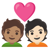 🧑🏽‍❤️‍🧑🏻 Couple with Heart: Person, Person, Medium Skin Tone, Light Skin Tone, Emoji by Google