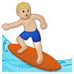🏄🏼‍♂️ Man Surfing: Medium-Light Skin Tone, Emoji by Samsung