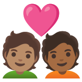 🧑🏽‍❤️‍🧑🏾 Couple with Heart: Person, Person, Medium Skin Tone, Medium-Dark Skin Tone, Emoji by Google