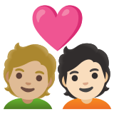 🧑🏼‍❤️‍🧑🏻 Couple with Heart: Person, Person, Medium-Light Skin Tone, Light Skin Tone, Emoji by Google