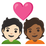 🧑🏻‍❤️‍🧑🏾 Couple with Heart: Person, Person, Light Skin Tone, Medium-Dark Skin Tone, Emoji by Google