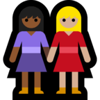 👩🏾‍🤝‍👩🏼 Händchen Haltende Frauen: Mitteldunkle Hautfarbe, Mittelhelle Hautfarbe Emoji von Microsoft