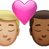 👨🏼‍❤️‍💋‍👨🏾 Kiss: Man, Man, Medium-Light Skin Tone, Medium-Dark Skin Tone, Emoji by Apple