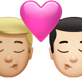 👨🏼‍❤️‍💋‍👨🏻 Kiss: Man, Man, Medium-Light Skin Tone, Light Skin Tone, Emoji by Apple