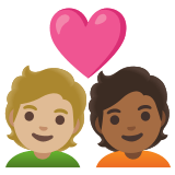 🧑🏼‍❤️‍🧑🏾 Couple with Heart: Person, Person, Medium-Light Skin Tone, Medium-Dark Skin Tone, Emoji by Google
