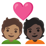 🧑🏽‍❤️‍🧑🏿 Couple with Heart: Person, Person, Medium Skin Tone, Dark Skin Tone, Emoji by Google