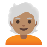 🧑🏽‍🦳 Erwachsener: Mittlere Hautfarbe, Weißes Haar Emoji von Google