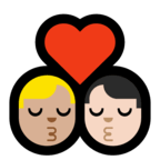 👨🏼‍❤️‍💋‍👨🏻 Kiss: Man, Man, Medium-Light Skin Tone, Light Skin Tone, Emoji by Microsoft