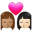 👩🏽‍❤️‍💋‍👩🏻 Kiss: Woman, Woman, Medium Skin Tone, Light Skin Tone, Emoji by Samsung