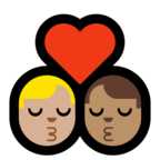 👨🏼‍❤️‍💋‍👨🏽 Kiss: Man, Man, Medium-Light Skin Tone, Medium Skin Tone, Emoji by Microsoft