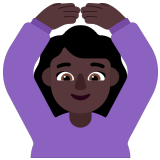 🙆🏿‍♀️ Frau Mit Händen Auf Dem Kopf: Dunkle Hautfarbe Emoji von Microsoft
