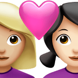 👩🏼‍❤️‍👩🏻 Couple with Heart: Woman, Woman, Medium-Light Skin Tone, Light Skin Tone, Emoji by Apple