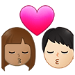 👩🏽‍❤️‍💋‍👨🏻 Kiss: Woman, Man, Medium Skin Tone, Light Skin Tone, Emoji by Samsung