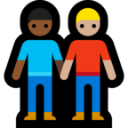 👨🏼‍🤝‍👨🏾 Men Holding Hands: Medium-Light Skin Tone, Medium-Dark Skin Tone, Emoji by Microsoft