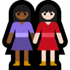 👩🏻‍🤝‍👩🏾 Women Holding Hands: Light Skin Tone, Medium-Dark Skin Tone, Emoji by Microsoft