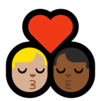 👨🏼‍❤️‍💋‍👨🏾 Kiss: Man, Man, Medium-Light Skin Tone, Medium-Dark Skin Tone, Emoji by Microsoft