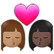 👩🏽‍❤️‍💋‍👩🏿 Kiss: Woman, Woman, Medium Skin Tone, Dark Skin Tone, Emoji by Samsung