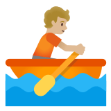 🚣🏼 Personne Ramant Dans Une Barque : Peau Moyennement Claire Emoji par Google