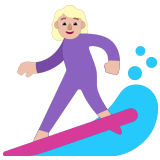 🏄🏼‍♀️ Woman Surfing: Medium-Light Skin Tone, Emoji by Microsoft