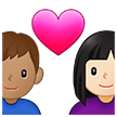 👩🏻‍❤️‍👨🏽 Couple with Heart: Woman, Man, Light Skin Tone, Medium Skin Tone, Emoji by Samsung
